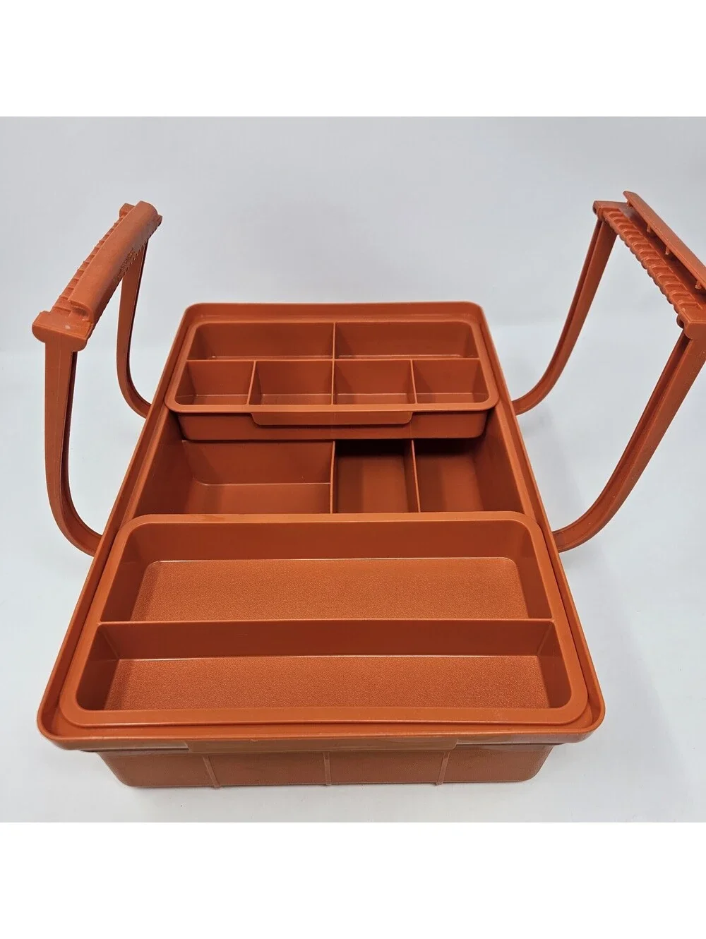 Vtg #1421-5 Tuppercraft 1970's Hobby Craft Box w/ Lid Handles 2 Trays 4 Pc Set
